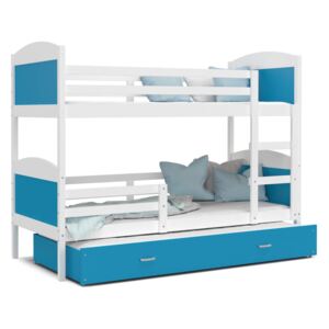 GL Poschodová posteľ Mates 3 biela MDF s prístelkou Farba: Modrá, Rozmer: 190x80
