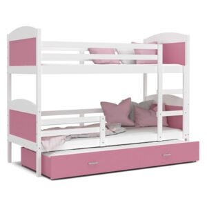 GL Poschodová posteľ Mates 3 biela MDF s prístelkou Farba: Ružová, Rozmer: 190x80