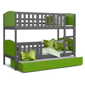 Detská poschodová posteľ s prístelkou TAMI Q - 190x80 cm - zeleno-šedá