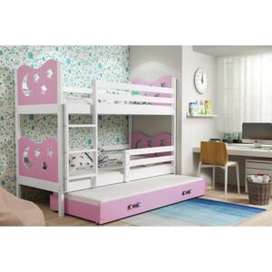 Poschodová posteľ s prístelkou MAX - 190x80cm (Hviezda) Biela - Ružová
