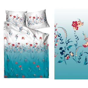 Romantické bavlnené modro biele posteľné obliečky s motívom kvetov Modrá