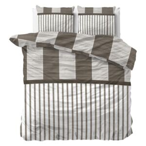 Moderné béžovo hnedé posteľné obliečky s pruhmi 200 x 220 cm Hnedá