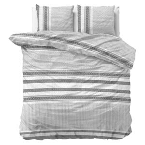 Štýlové bielo sivé posteľné obliečky s jemným vzorovaním 200 x 220 cm Biela
