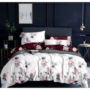 Biele posteľné obliečky s motívom ružových ruží Biela
