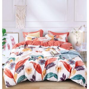 Biele posteľné obliečky s motívom farebnýh rastlín Biela