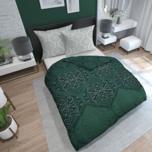 Krásne zeleno sivé bavlnené posteľné obliečky s ornamentom Zelená
