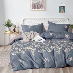 Brilantné bavlnené posteľné obliečky s motívom kvetov Sivá