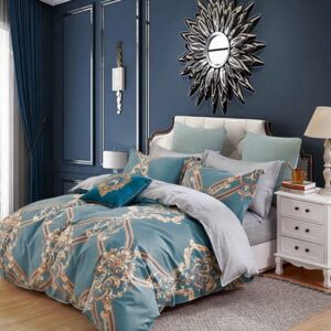 Kvalitné tyrkysové bavlnené posteľné obliečky s barokovým ornamentom Tyrkysová
