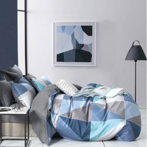 Originálne sivo modré bavlnené posteľné obliečky s geometrickým tvarom Modrá
