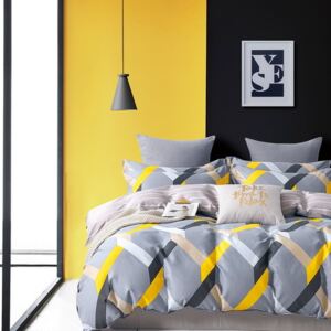 Originálne sivo žlté bavlnené posteľné obliečky Žltá