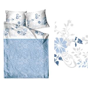 Modré bavlnené posteľné obliečky s kvetmi Modrá