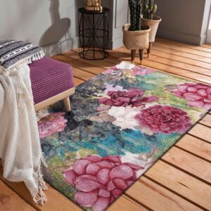 Originálny kvalitný koberec s motívom farebných kvetov Ružová Šírka: 80 cm | Dĺžka: 150 cm