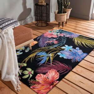 Luxusný čierny koberec s motívom exotických kvetov Čierna Šírka: 80 cm | Dĺžka: 150 cm