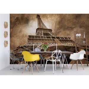 Fototapeta - Paris Eiffel Tower Sepia Vliesová tapeta - 206x275 cm