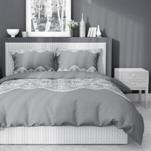 Šedé posteĺné obliečky s motívom bielej krajky 160x200 SKLADOM Sivá