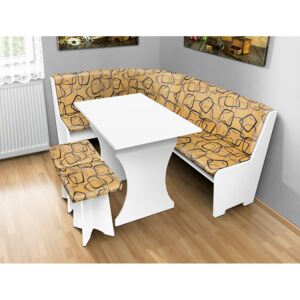 Jedálenská rohová lavica sa štokrlemi a stolom farba lamina: biela 113, farba čalouněnie: 53769-1004