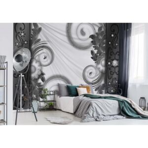 GLIX Fototapeta - Grey Swirls Ornamental Design Vliesová tapeta - 416x254 cm