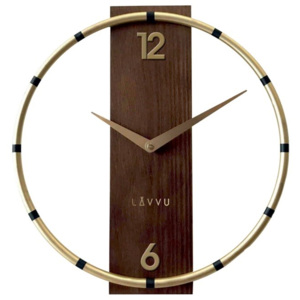 Nástenné hodiny Lavvu Compass Wood zlatá, pr. 31 cm