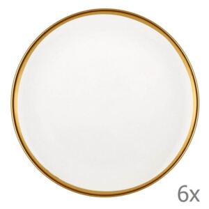Sada 6 bielych porcelánových dezertných tanierov Mia Halos Gold, ⌀ 19 cm
