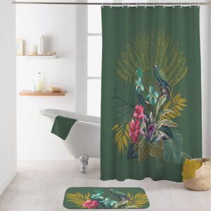 Fenomenálny zelený kúpeľnový záves s exotickým motívom 180 x 200 cm Zelená