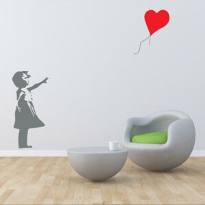 GLIX Banksy "Girl with Baloon" - nálepka na stenu Šedá a červená 50 x 100 cm