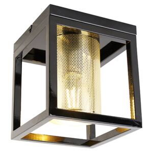 Industriële plafondlamp zwart met goud - Cage Tess