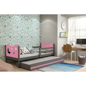 Detská posteľ MIKO 2 + matrac + rošt ZADARMO, 80x190, grafit, ružová