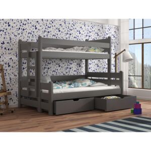 Detská poschodová posteľ 90 cm Bivi (grafit). Akcia -31%. Vlastná spoľahlivá doprava až k Vám domov