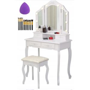 Toaletný stolík Elegant Rose s Led osvetlením + sada štetcov a hubka na make up ZADARMO