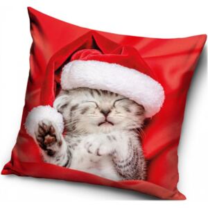 Carbotex · Vianočná obliečka na vankúš - motív Spiace mačiatko - 40 x 40 cm