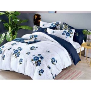 Biele posteľné obliečky s motívom modrých kvetov 180x200cm SKLADOM Biela