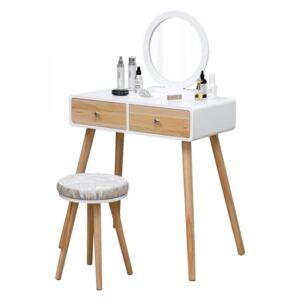 Kozmetický stolík so zrkadlom + stolička ModernHome biely / hnedý