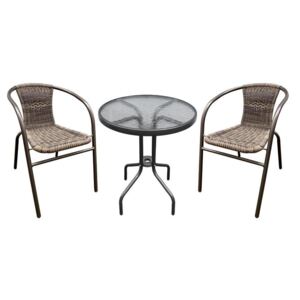Set balkónový NESTA, rattan hnedý, stôl 71x60 cm, 2x stolička 59x53x73 cm