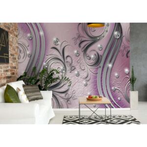 Fototapeta - Ornamental Silver And Purple Swirl Design Vliesová tapeta - 416x254 cm