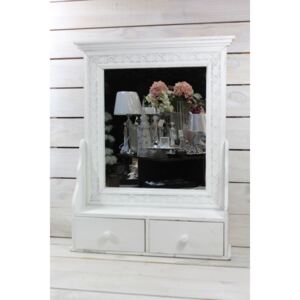 Drevené zrkadlo so šuflíkom - biele (46x63,5x12 cm)