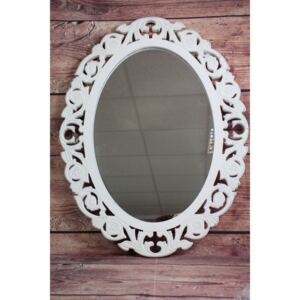 Drevené zrkadlo - biele oválne (44,5x59 cm) - vidiecky štýl
