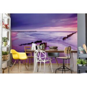 Fototapeta - Beach Purple Sunset Sea Papírová tapeta - 184x254 cm