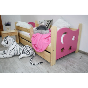 Detská posteľ STAR, borovica/ružová, 70x160 cm