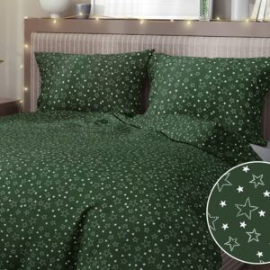 Goldea vianočné bavlnené posteľné obliečky - vzor x-29 biele hviezdičky na zelenom 140 x 200 a 70 x 90 cm