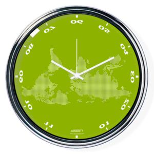 Zelené vodorovne zrkadlené hodiny s mapou