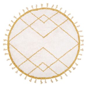 Bielo-žltý bavlnený ručne vyrobený koberec Nattiot, ø 120 cm