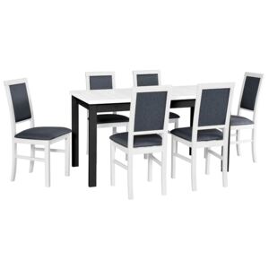 Rozkladací stôl so 6 stoličkami - AL10, Morenie: biela - L, Poťahové látky: 16 - Jasmine 90, Farby nožičiek: čierna