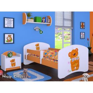 Detská posteľ bez šuplíku 160x80cm MACKO s kytičkou - oranžová