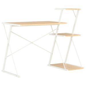 Stôl s poličkami, biela a dubová farba 116x50x93 cm