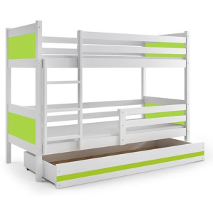 Poschodová posteľ BALI+UP + matrace + rošt ZADARMO, 190x80 cm, biela, zelená