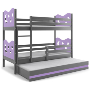 Poschodová posteľ s prístelkou MAX - 190x80cm (Hviezda) Grafitová - Fialová