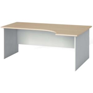 Ergonomický kancelársky pracovný stôl 180 x 120 cm, biela/dub prírodný, pravý