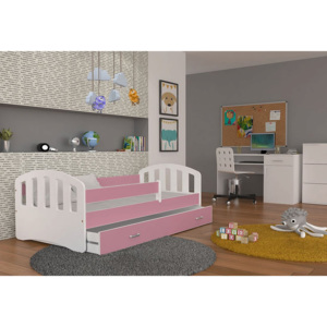 Detská posteľ ŠTÍSTKO color + matrac + rošt ZADARMO, 140x80 cm, biela/ružová