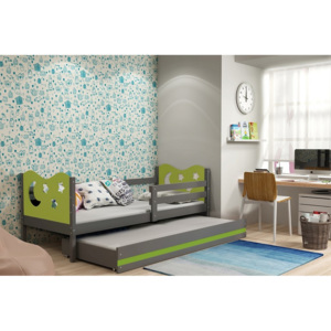 Detská posteľ KAMIL 2 + matrac + rošt ZADARMO, 80x190 cm, grafit, zelená