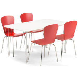Jedálenská zostava: Stôl Zadie + 4 stoličky Milla, červené